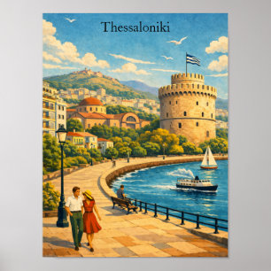Thessaloniki Greece Vintage Travel Poster