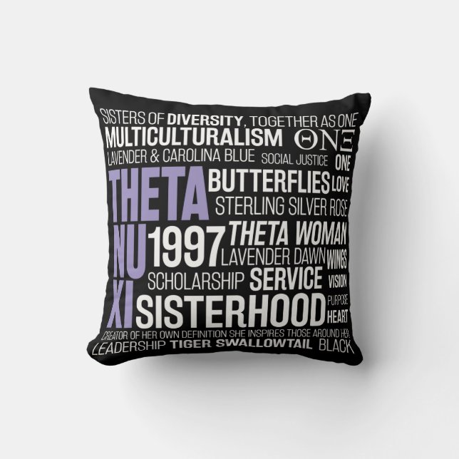 Theta Nu Xi Pillow in Black (Front)