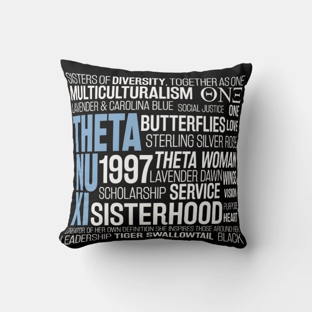 Theta Nu Xi Pillow in Black w/ Carolina Blue (Front)