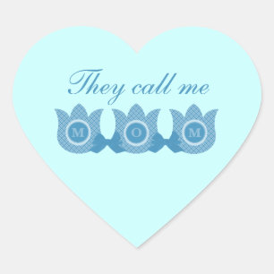They Call Me Mom Plaid Tulips Heart Stickers, Blue Sticker