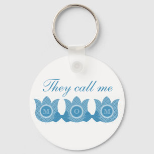 They Call Me Mom Plaid Tulips Keychain (Blue)