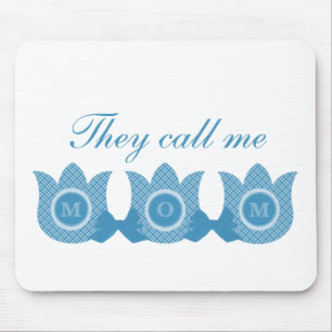 They Call Me Mom Plaid Tulips Mousepad (Blue)