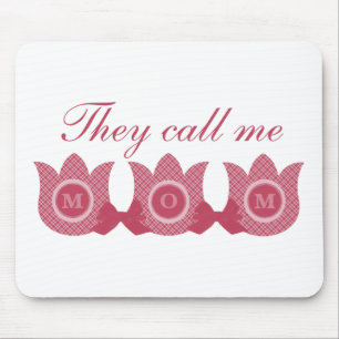 They Call Me Mom Plaid Tulips Mousepad (Pink)