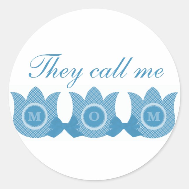 They Call Me Mom Plaid Tulips Stickers (Blue) (Front)