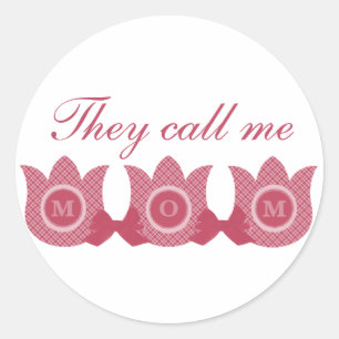 They Call Me Mom Plaid Tulips Stickers (Pink)
