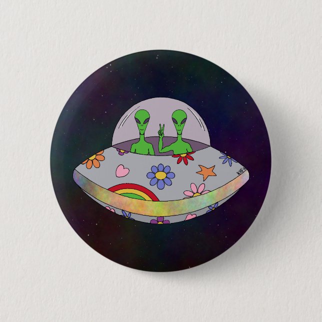 They Come in Peace UFO 2 Inch Round Button (Front)