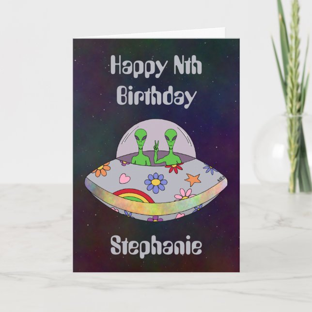 They Come in Peace UFO Birthday card (Front)
