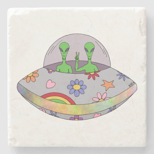 They Come in Peace UFO Stone Coaster (Front)