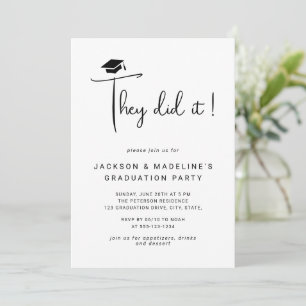They Did It Script Minimal Photo Double Graduation Invitation