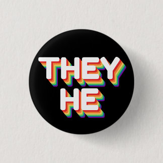 They/He Pronouns Rainbow 3D Retro 1 Inch Round Button