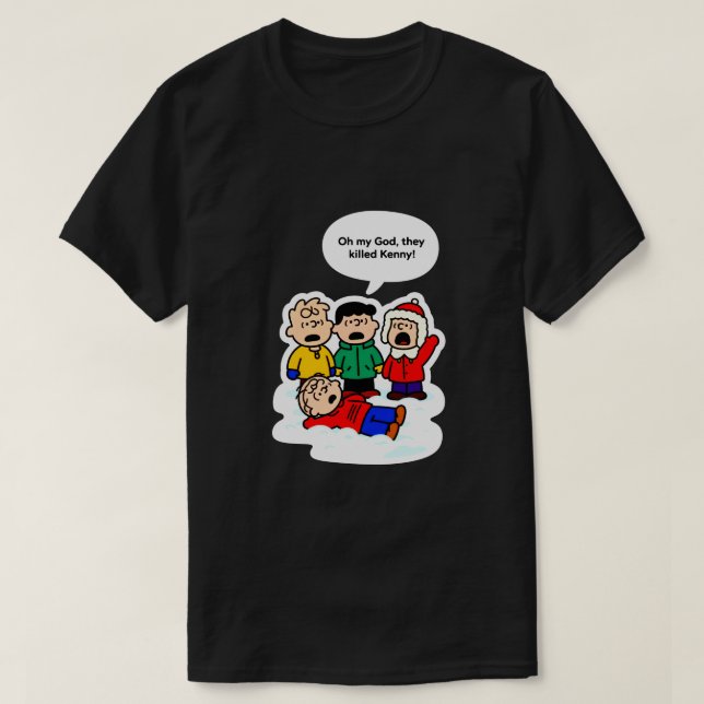 They Killed Kenny! Funny Cartoon Mashup T-Shirt (Design Front)