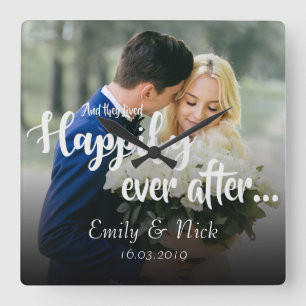 "They Lived Happily Ever After" Custom Photo Square Wall Clock