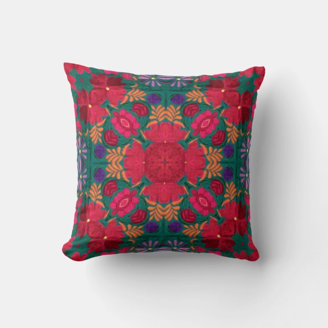 they mexican textile flowers throw pillow (Front)
