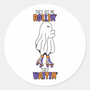 They see me rollin' they waitin' Retro Ghost Classic Round Sticker