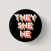 They/She/He Pronouns Rainbow 3D Retro
