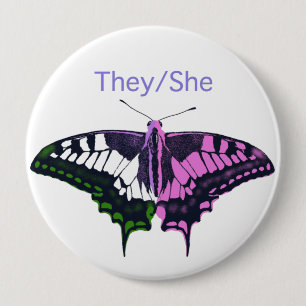 They/She Non-Binary Flag Swallowtail Butterfly 4 Inch Round Button