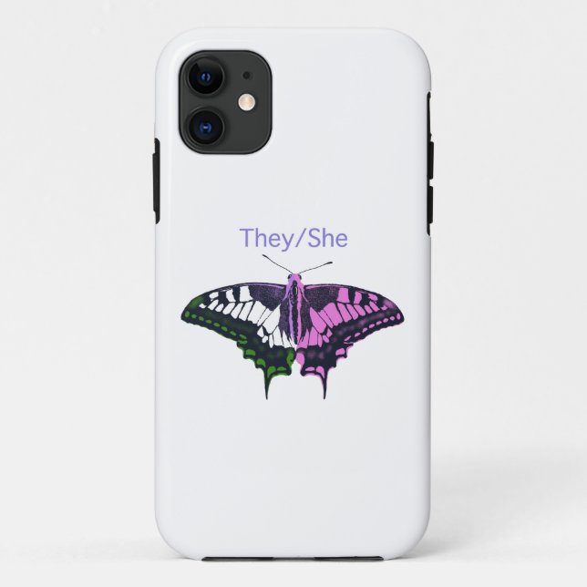 They/She Non-Binary Flag Swallowtail Butterfly Case-Mate iPhone Case (Back)
