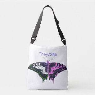 They/She Non-Binary Flag Swallowtail Butterfly Crossbody Bag