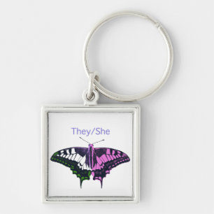 They/She Non-Binary Flag Swallowtail Butterfly Keychain