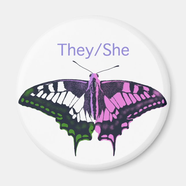 They/She Non-Binary Flag Swallowtail Butterfly Magnet (Front)