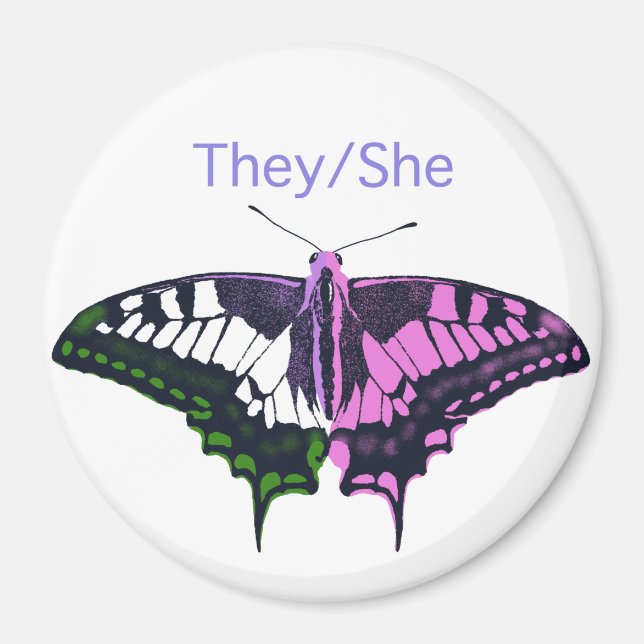 They/She Non-Binary Flag Swallowtail Butterfly Magnet (Front)