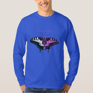 They/She Non-Binary Flag Swallowtail Butterfly T-Shirt