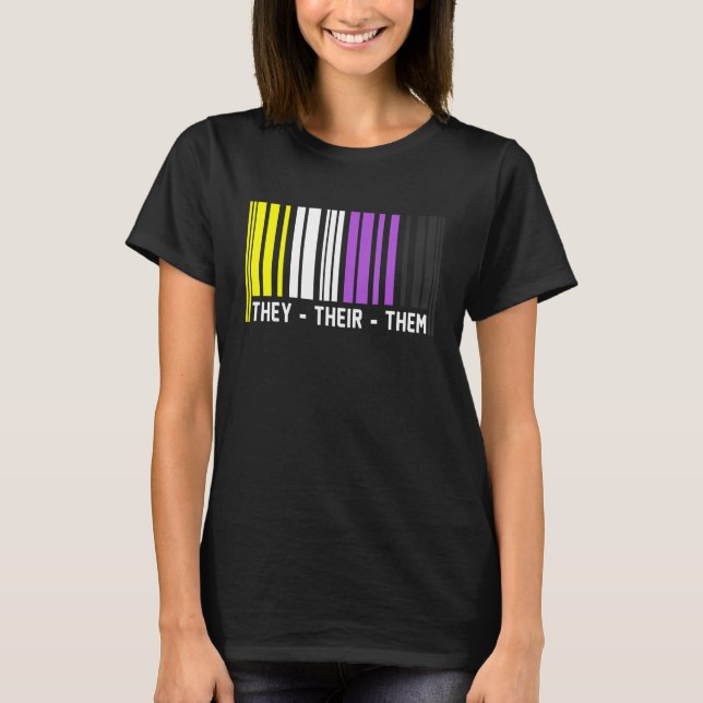 They Their Them Barcode Non Binary Flag Agender Pr T-Shirt (Front)