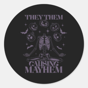 They Them Causing Mayhem Skeleton Boho Halloween N Classic Round Sticker