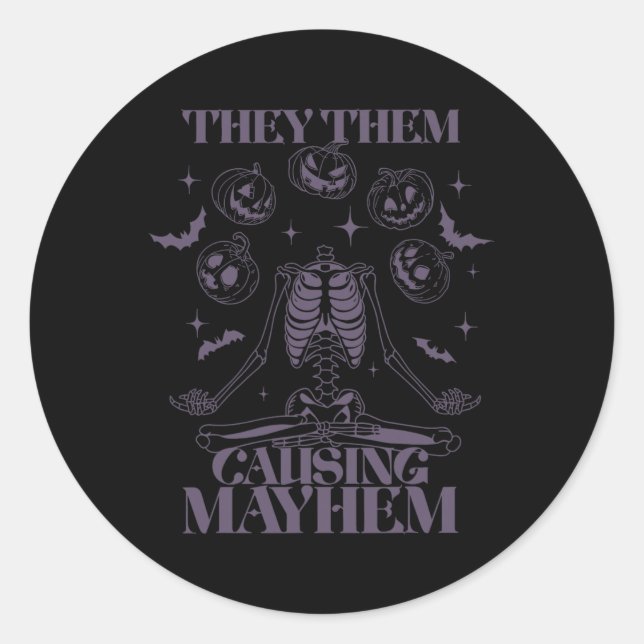They Them Causing Mayhem Skeleton Boho Halloween N Classic Round Sticker (Front)