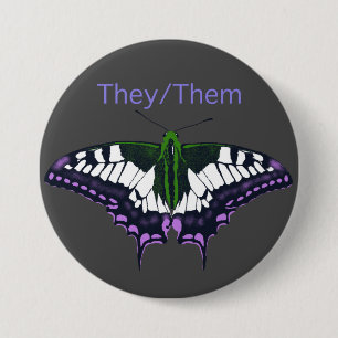 They/Them Nonbinary Pride Swallowtail Butterfly 3 Inch Round Button