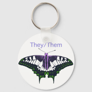They/Them Nonbinary Pride Swallowtail Butterfly Keychain