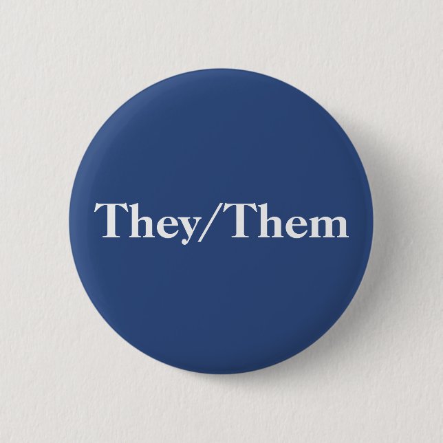 They/Them plain navy pronoun badge 2 Inch Round Button (Front)