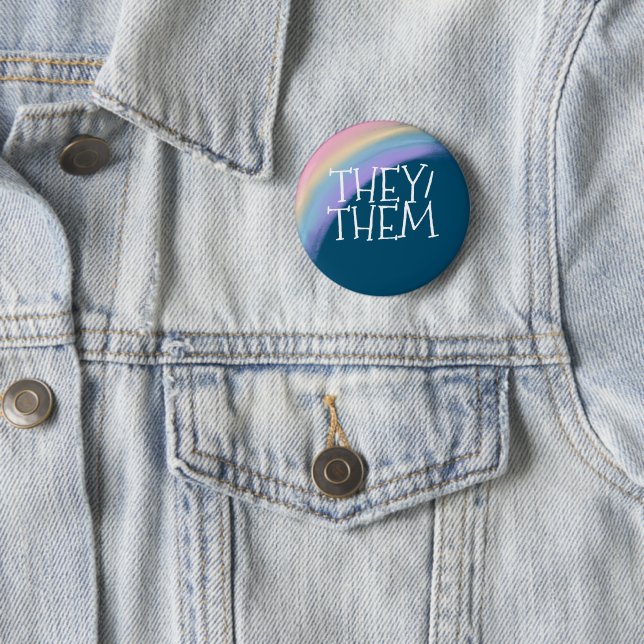 They Them Pronoun 2 Inch Round Button (In Situ)