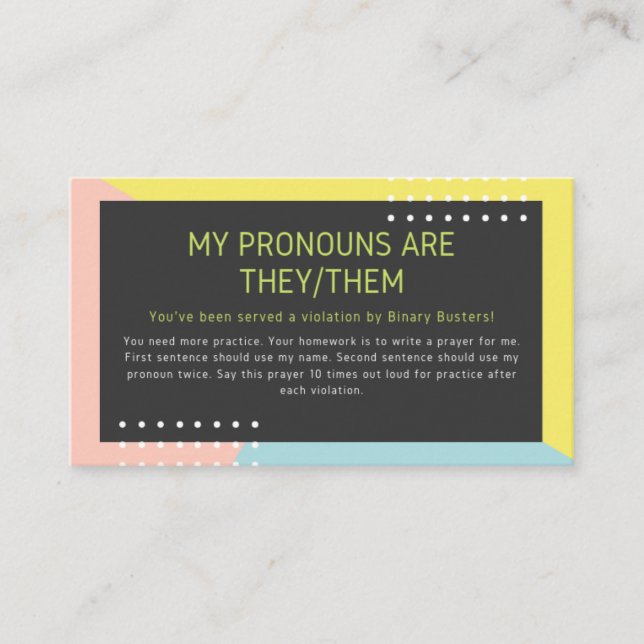"They/Them" Pronoun Intervention (Prayer) Business Card (Front)