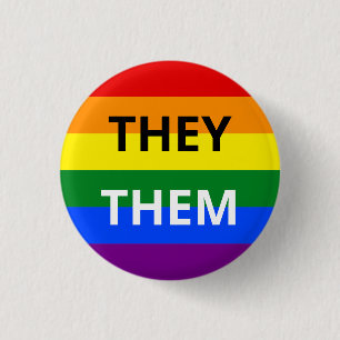 They/Them Pronoun Rainbow Badge 1 Inch Round Button