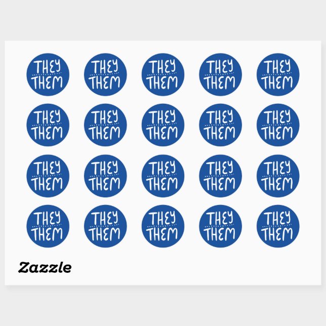THEY / THEM Pronouns Blue Handlettering Set of Classic Round Sticker (Sheet)