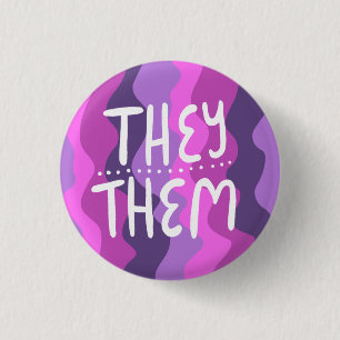 THEY/THEM Pronouns Colorful Handlettered Purple 1 Inch Round Button
