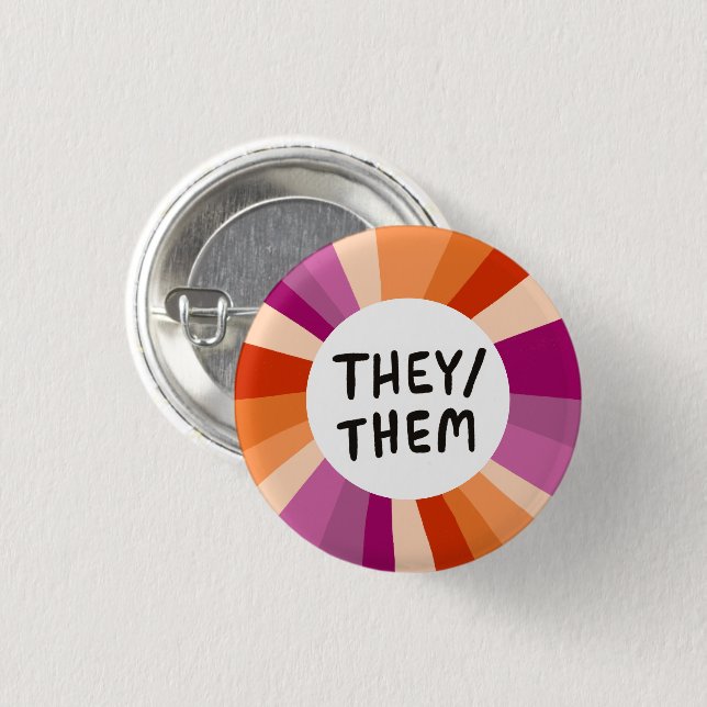 THEY/THEM Pronouns Colourful Circle Lesbian Pride 1 Inch Round Button (Front & Back)