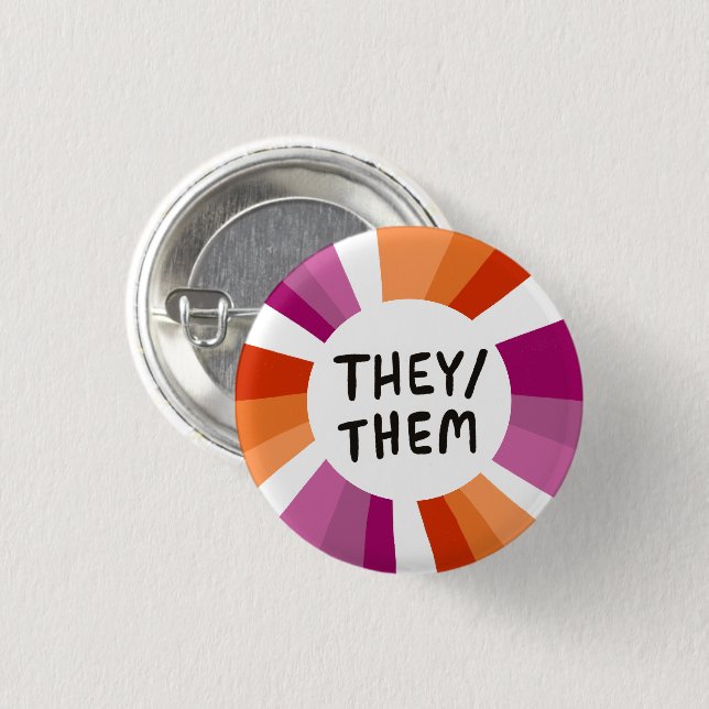 THEY/THEM Pronouns Colourful Circle Lesbian Pride 1 Inch Round Button (Front & Back)