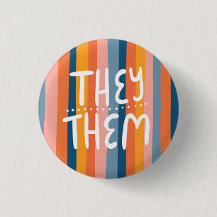 THEY/THEM Pronouns Colourful Handlettering Stripes 1 Inch Round Button