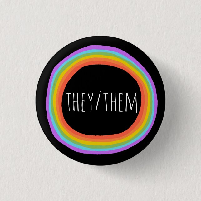 THEY/THEM Pronouns Colourful Rainbow Circle Black 1 Inch Round Button (Front)
