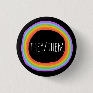 THEY/THEM Pronouns Colourful Rainbow Circle Black 1 Inch Round Button