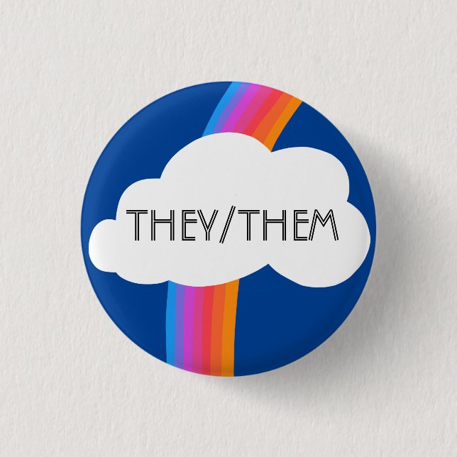 THEY/THEM Pronouns Colourful Rainbow Cloud 1 Inch Round Button (Front)