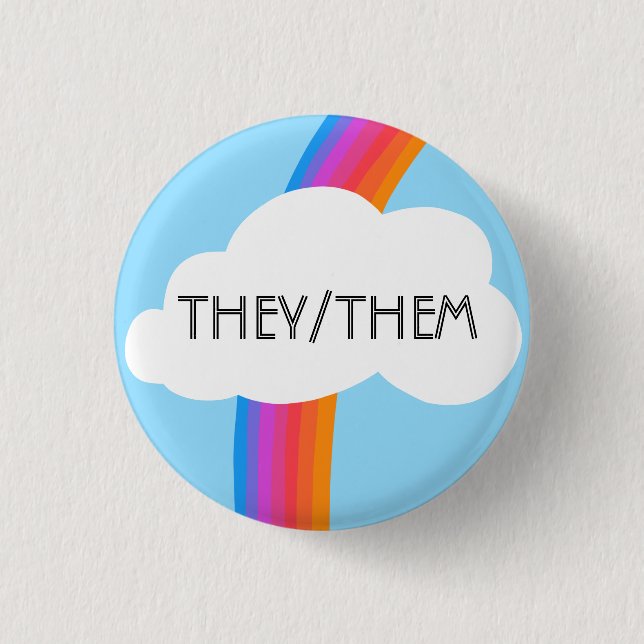 THEY/THEM Pronouns Colourful Rainbow Cloud 1 Inch Round Button (Front)