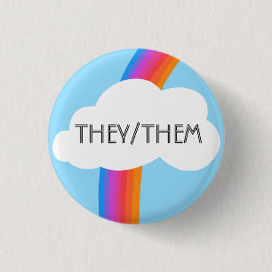 THEY/THEM Pronouns Colourful Rainbow Cloud 1 Inch Round Button