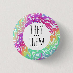 THEY/THEM Pronouns Colourful Rainbow Swirls CUSTOM 1 Inch Round Button