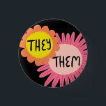 THEY / THEM Pronouns Flowers Pride Handlettered  1 Inch Round Button<br><div class="desc">Decorate your outfit with this cool art button. Makes a great  gift! You can customize it and add text too. Check my shop for lots more colours and patterns! Let me know if you'd like something custom too.</div>
