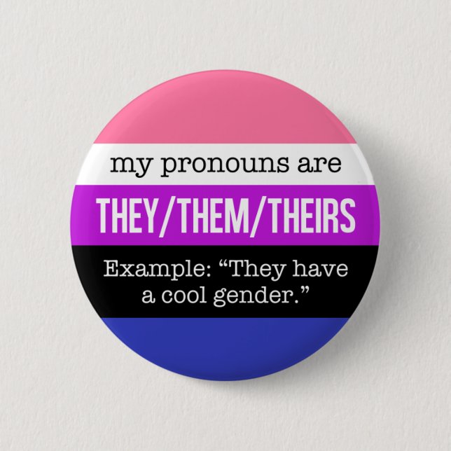 They/Them Pronouns – Genderfluid Flag 2 Inch Round Button (Front)