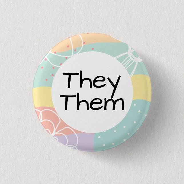 They Them Pronouns in Pastel Doodle Circle 1 Inch Round Button (Front)