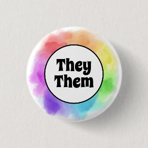 They Them Pronouns in Watercolor Circle 1 Inch Round Button